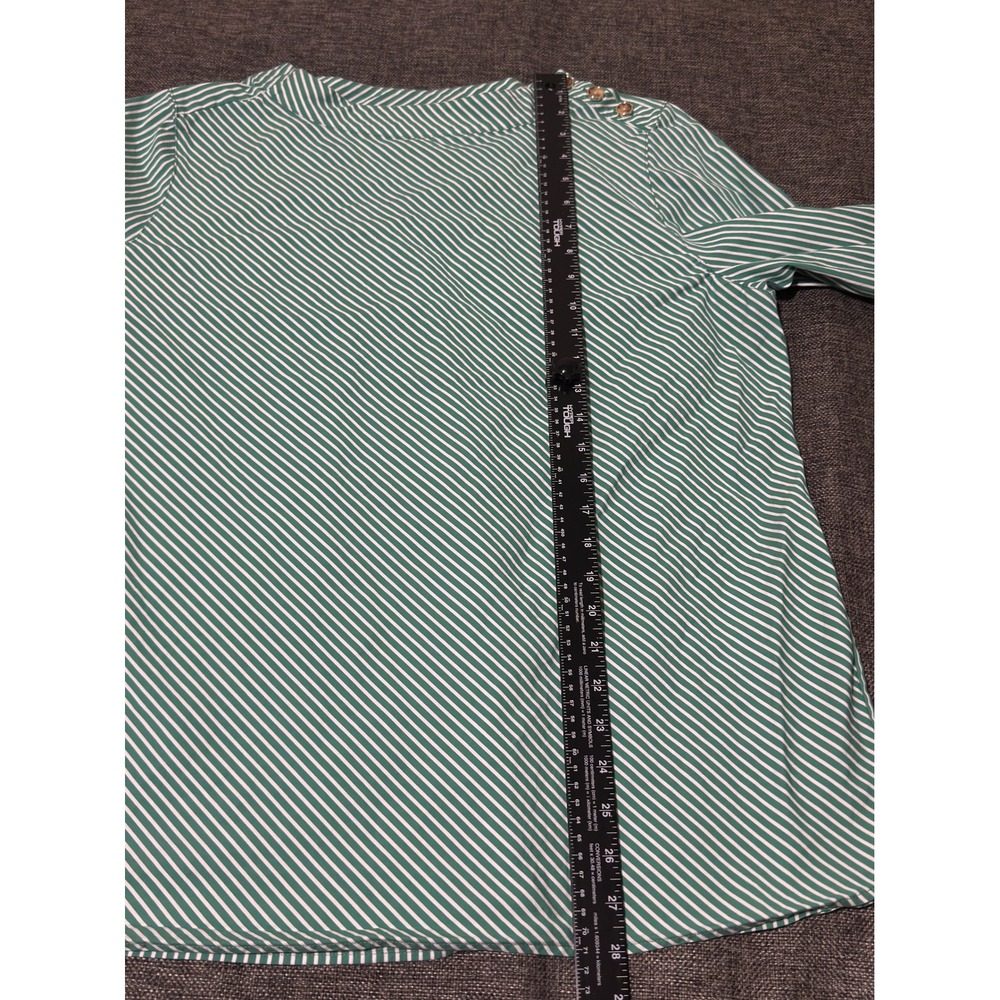 Chico's Women's 3 (16/18) Blouse Green White Striped Button Shoulder 3/4 Sleeve - Picture 2 of 8